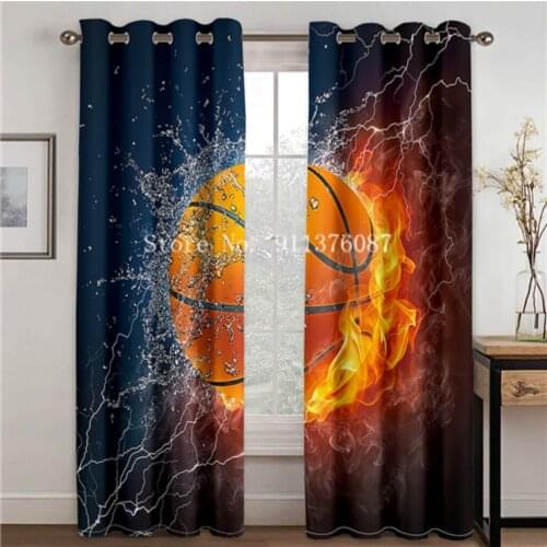 Window Curtain Decoration for Living Room Boys Teen Bedroom Kitchen Space Divider Basketball Pattern Printed Custom Waterproof