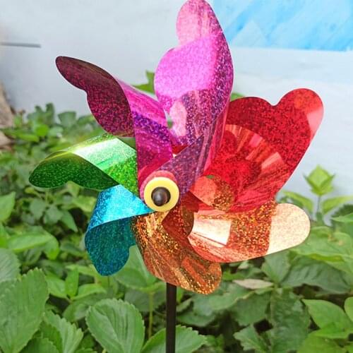 Bird Repellent Spinner Reflective Sparkly Holographic Pinwheels Deterrent Garden Lawn Yard Deterrent Silver Pinwheel for Garden