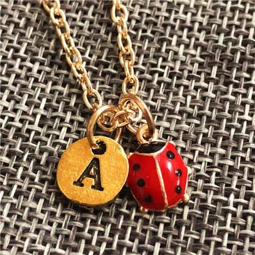 Cute Enamel Ladybug Necklaces Girl Kawaii Lady Beetle Dangle Jewelry Women Ladybird initial Pendant Necklace Fine Bijoux Gift