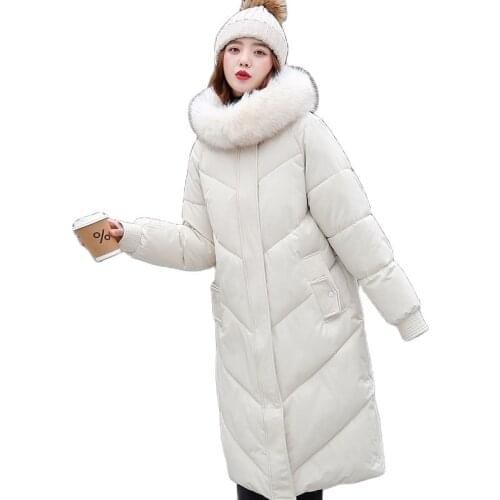 Women Winter Hooded Faux Fur Collar Big Pocket Loose Windproof Coat Puffer Jacket Cotton Padded Warm Outwear Overcoat