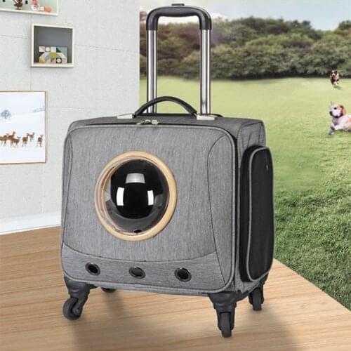 Pet Dog Cat Travel Stroller Dog Trolley Case Carrier Portable Cats Bag Breathable Outdoor Dogs Backpack Trolley Cart For Travel