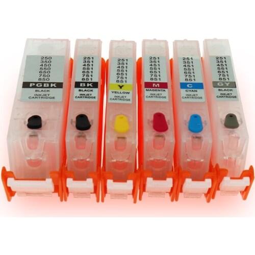 Jetvinner 6-color PGI 750 CLI 751 Refillable Ink Cartridge With Auto Reset Chips for Canon PIXMA MG6370, MG7570 Printers