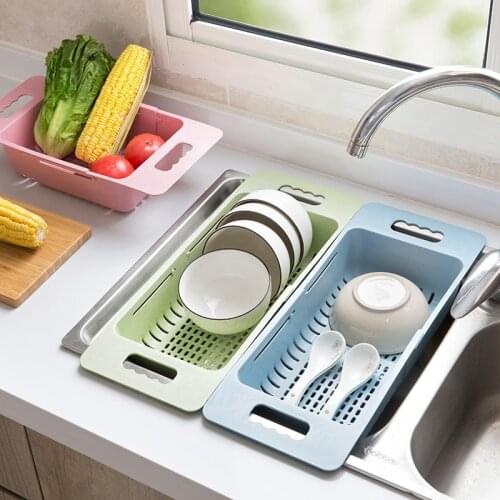 Adjustable Telescopic Dish Drainer Sink Drain Basket Washing Vegetable Fruit Plastic Drying Kitchen Accessories Organizer