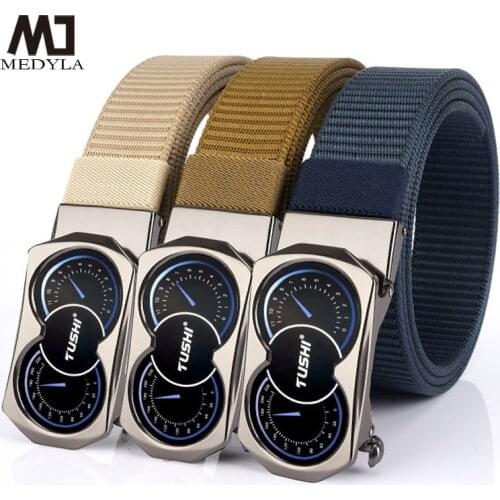 Medyla new mens belt personalized design car instrument buckle automatic buckle business casual belt nylon belt male 3.5cm