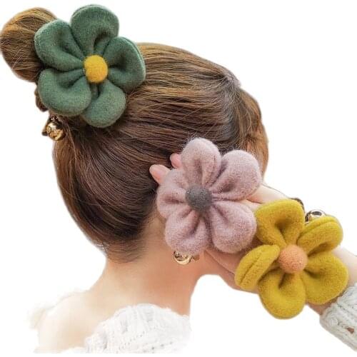 2021 Furry Flower Hair Bands Cute Gold Alloy Ball Hair Ties Diameter 9cm Elastic Bands for Children Girls Kids Ponytail Holder