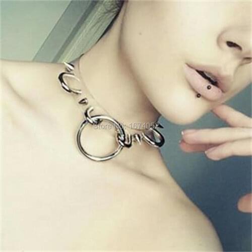 Handmade Spikes Studded Double O Shaped Round Clear Choker Vinyl Transparent Choker Collar Fetish Necklace