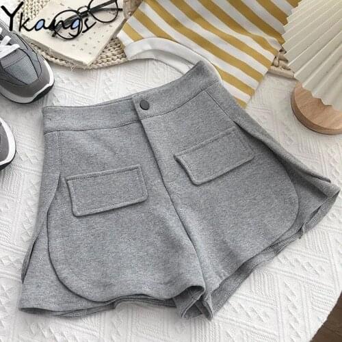 Wide Leg A-line Shorts with Slits Summer All-match Breathable Womens High Waist Shorts Korean Solid Color Ladies Sports Shorts