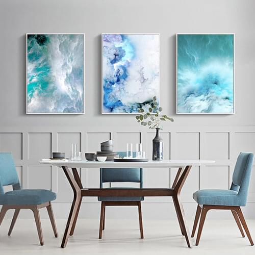 Modern Abstract Canvas Poster Blue Marble Wave Wall Art Painting Nordic Posters and Prints Wall Pictures for Living room Decor