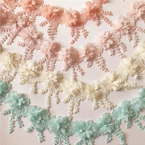 1Yard Chiffon Limitation Pearls Flower Chiffon Lace Trims DIY Craft Dress Harness Decorate Lace Fabric Garment Accessories