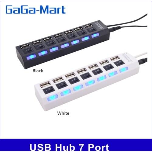 JDL-A7 HUB USB Hub 7 Port USB 2.0 Independent Switch Indicator High Speed Ultra Slim Splitter Hub with USB Cable