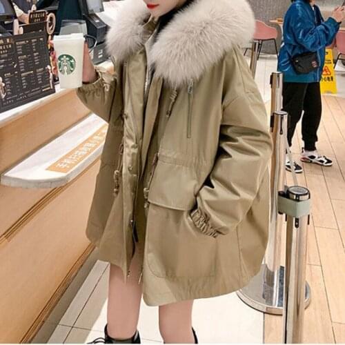 Oversized Winter Jacket Women Big Faux Fur Collar Parka Winter Warm Down Cotton Hooded Jacket Coat Casual Loose Down Cotton Coat