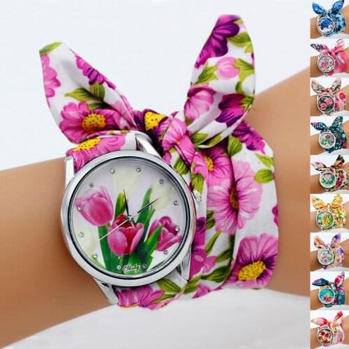 Shsby design Lady flower cloth wristwatch fashion women dress watch fabric watch sweet girls Bracelet watch 10 watches wholesale