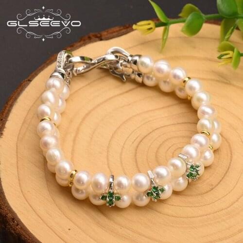 GLSEEVO Freshwater Pearl Bracelet Woman Wedding Party Boutique 925 Sterling Silver Bracelet Ladies Accessories GB0173A