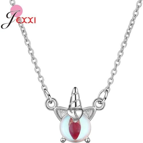 Colorful Unicorn Moonstone Romantic Choker Luxury 925 Sterling Silver Statement Pendant Necklaces For Women Jewelry Dropshipping