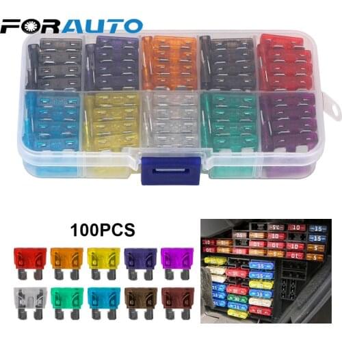 50/100 Pcs with Box Clip Assortment Auto Blade Type Fuse Set 2A 3A 5A 7.5A 10A 15A 20A 25A 30A 35A 40A Amp Car Truck Fuses