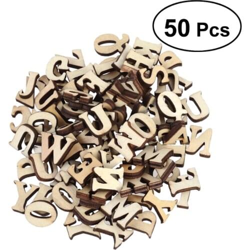 50PCS Unfinished Wooden Capital Letters Alphabet Wood Cutout Discs Assorted Styles For Patchwork Scrapbooking Arts Crafts DIY De