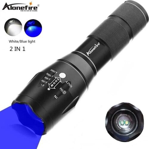 Alonefire G700-WB 2in1 White+Bule light Flashlight LED Camping Fishing Flash Tactical Focus Torch