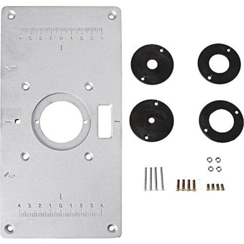 700C Aluminum Milling Machine Insert Plate W/ 4 Rings for Woodworking Benches Router Table Plate Woodworking Trimming Flip Panel