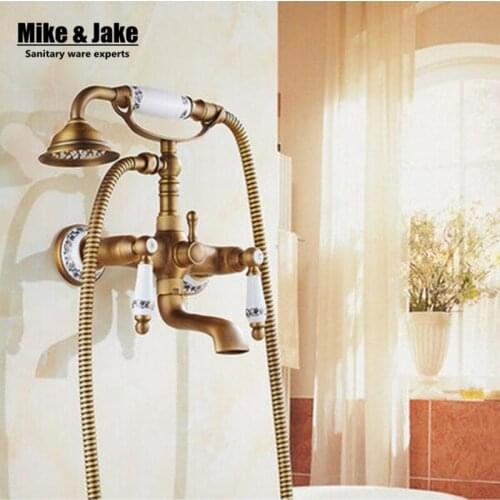 Antique bath faucet shower bronze porcelain shower faucet bathroom telephone bath faucet with hand shower bathroom shower tap