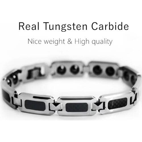 10MM Silver Tungsten Carbide Bracelet Inlay Black Carbon Fiber Anti-Fatigue Health Magnetic Link