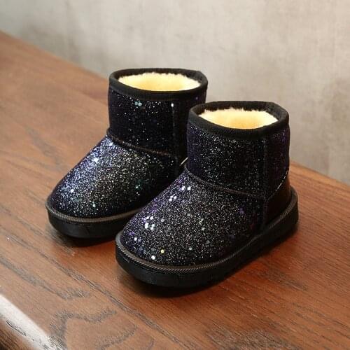 Bling Children Shoes For Girls Winter Toddler Leather Boots Kids Waterproof Snow Boots For 2 3 4 5 6 7 8 9 10 11 12 Year Old