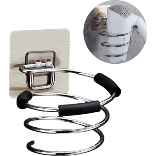 Hair Dryer Holder Blower Organizer Adhesive Wall Mounted Nail Free No Drilling Stainless Steel Spiral Stand Bracket For Bathroom
