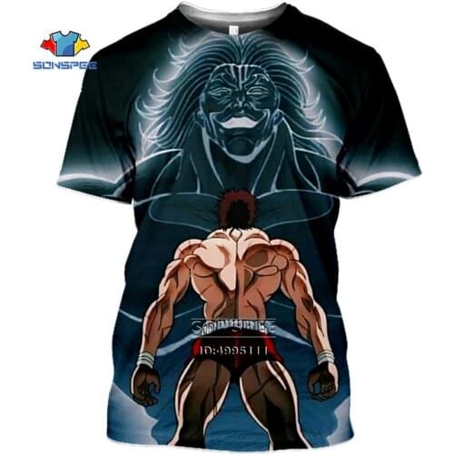 SONSPEE 3D Printed Hanma Baki Summer Harajuku T-shirt Mens Short-sleeved Top Cartoon Pullover Ladies Casual Hip-hop Clothes T1