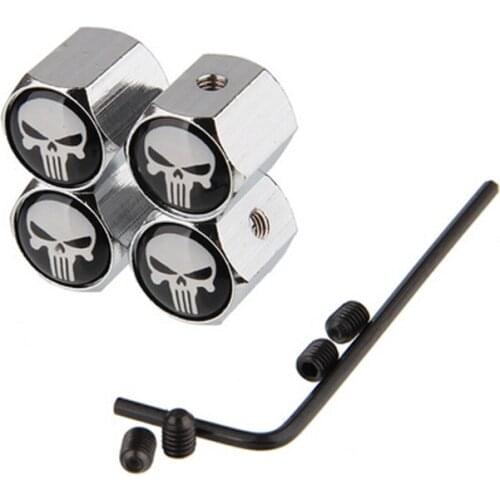 2017 Hot SKull Punisher caps for bolts Metal Chrome Car Auto Wheel nuts Rim Tire Air Valve Caps Covers High Quality