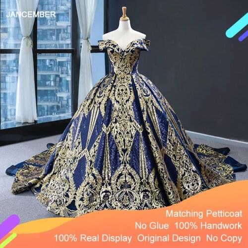 J67025 Jancember Luxury Dresses Sweetheart Off Shoulder Ball Gown Pattern Lace Pleat Blue Short Evening Dresses Avondjurken 2020