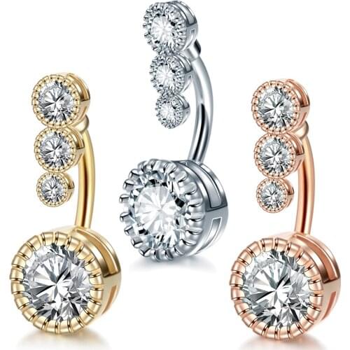 1Pc Stainless Steel Zircon Belly Button Ring Zircon Drop Dangle Navel Ring 14G Navel Piercing Ring Belly Piercing Body Jewelry