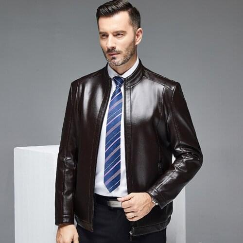 2021 spring and autumn cotton sheepskin Haining garment stand collar thin leather jacket middle aged mens coat