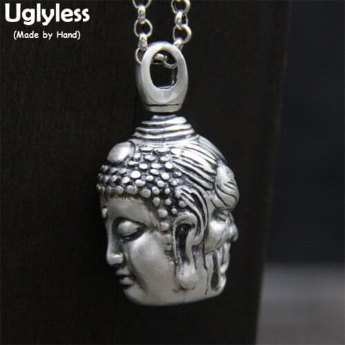 Uglyless Real 999 Thai Silver Half Buddha Half Devil Pendant Necklace without Chain Buddhist Necklaces Men Fine Jewelry Handmade