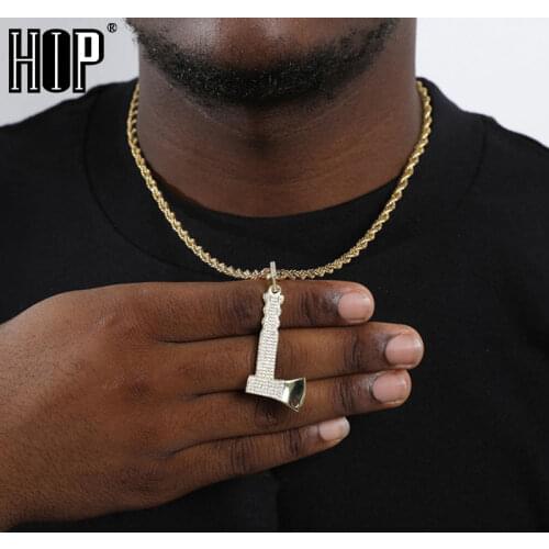 Hip Hop Bling CZ Axe Hatchet Iced Out Cubic Zircon Necklaces & Pendants For Men Jewelry Charm Tennis Chain