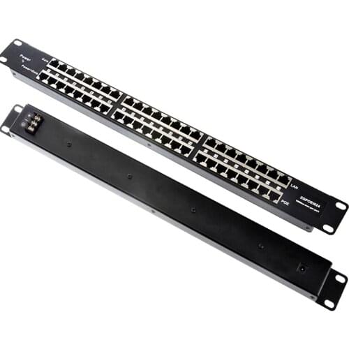 PoE 24Port RackMount 1U Passive PoE Injector 24V 48V Power Over Ethernet Patch Panel For 24 Devices Networking Power