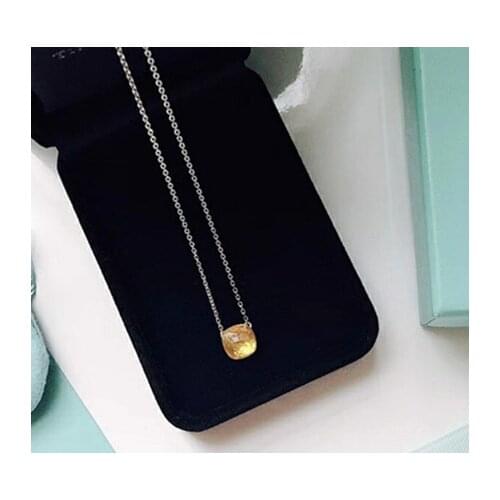 Hot brand party jewelry square candy necklace yellow glass stone choker pome pendant S925 sterling silver jewelry for women