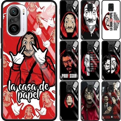 Spain TV Money Heist House Paper La Casa de papel Transparent Glass Case For Redmi Note 9S 9 8 Pro 8T 7 9C 9S 6A 10 K40 K30 9T