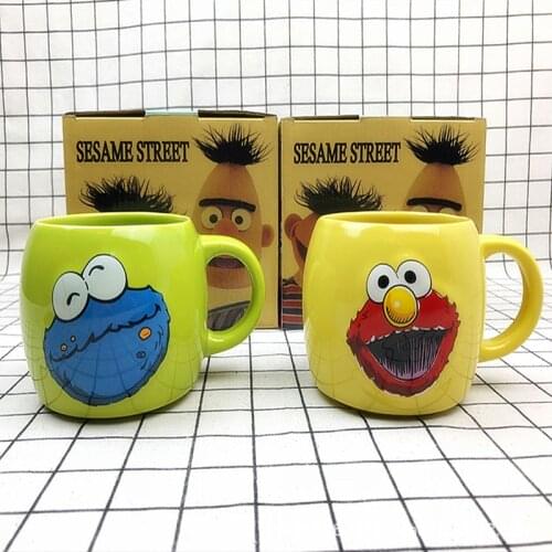 Cute cartoon sesame couple cups Aimo cookie monster ceramic coffee cup breakfast cup home tea cup gift for family and friends