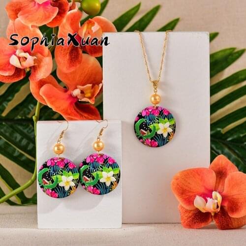 SophiaXuan New Designer Jewelry Sets Polynesian Hawaiian Marshall Big Plumeria Flower Necklaces and Earrings for Women Holiday