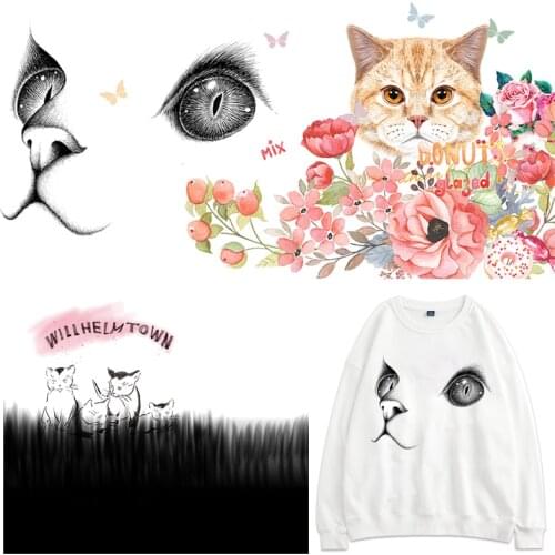 Black Cat Eye Patch Flower Thermal Stickers on Clothes Iron-on Transfers for Clothing Thermoadhesive Patches Diy Big Applique