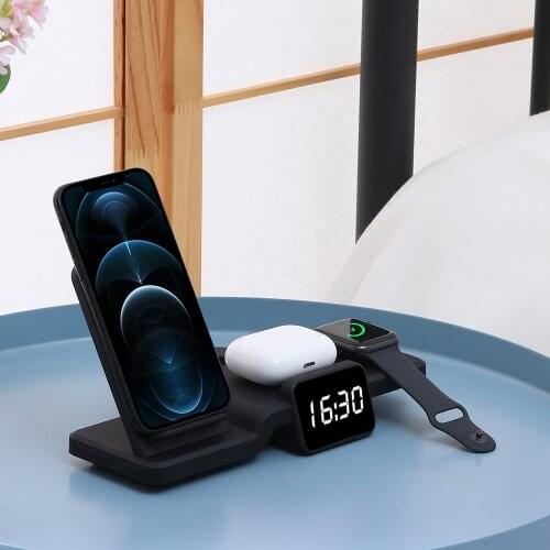 Vertical 5-in-1 Wireless Fast Charging Stand With Clock Function Charging Station With Time Display For Phone Watch Airpod 2/Pro