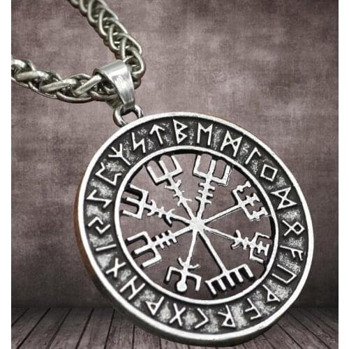 Vintage Viking-Icelandic-Vegvisir Horror In Runic-Circle Pendant Magical Staves Compass Odin-Rune Amulet Collier Necklace