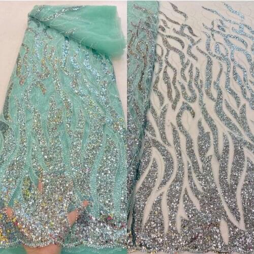 High Quality French Net Mesh Fabric with beads and sequins L-618682 Nigerian Wedding Tulle Lace Fabircs