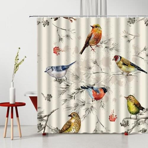 Shower Curtain Chinese-Style Flowers Bird Branch 3D Polyester Waterproof Bathtub Screen Bathroom Household Items Bath Curtains