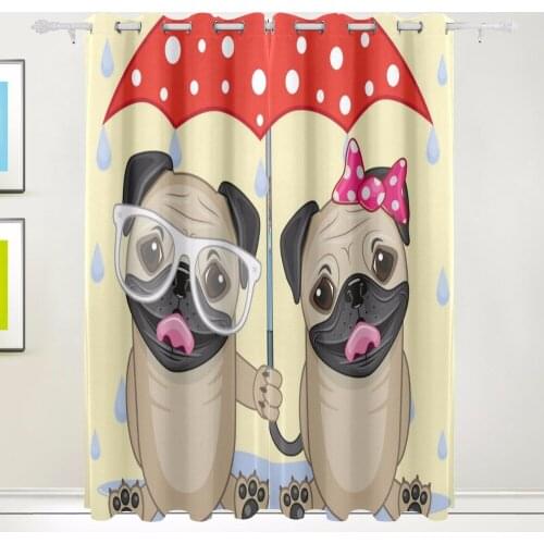 Polyester Creative Animal Blackout Curtain Cute Pug Lover Window Curtains For Living Room Custom Drapery Panel For Bedroom
