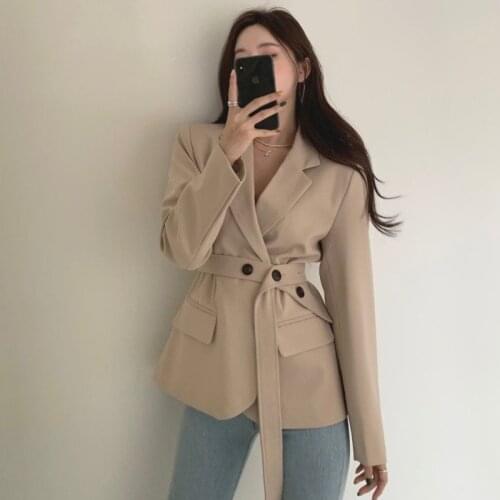 Elegant Blazers Ladies New Korean Suit Collar Single-Breasted Long Sleeve Jacket Spring Fashion Solid Blazer Women Coat H1652