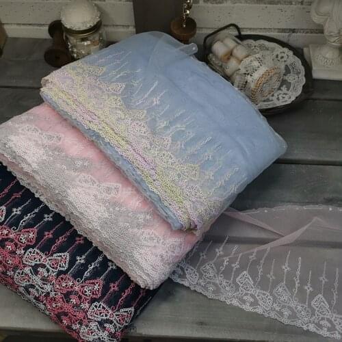 18-20cm wide 3meters/lot blue/navy/pink lace trim mesh emboridered material diy accessory X744