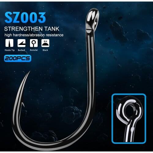200pcs/lot Fishing Hook 3#-15# single hook High Qulity fishing tackle black color Jig Big Hook Treble Hooks