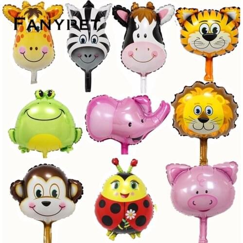 5pcs Mini Size Animal Head Foil Balloons Lion Zebra Cute Lovely Toys For Happy Birthday Decorations Kids Gifts Party Supplies