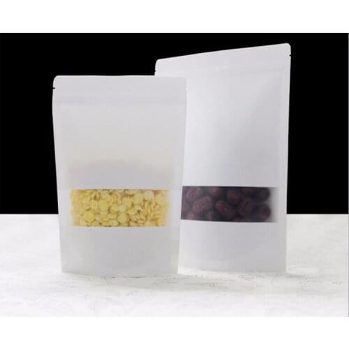 500pcs Scrub White Kraft Paper Bag Storage CPP Stand Up Zip/ziplock Packaging Bags With Window For Food/tea Small Mini Gift Bag