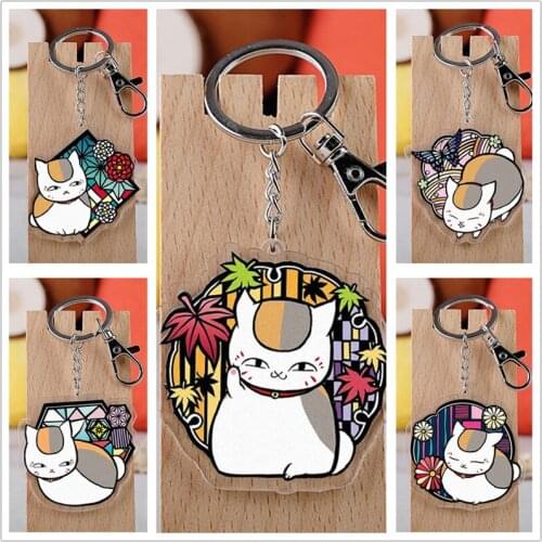 Anime Natsume Yuujinchou Model Doll Acrylic Keychain Madara Toy Figure Keyring Pendant Double sided Key Ring Gifts